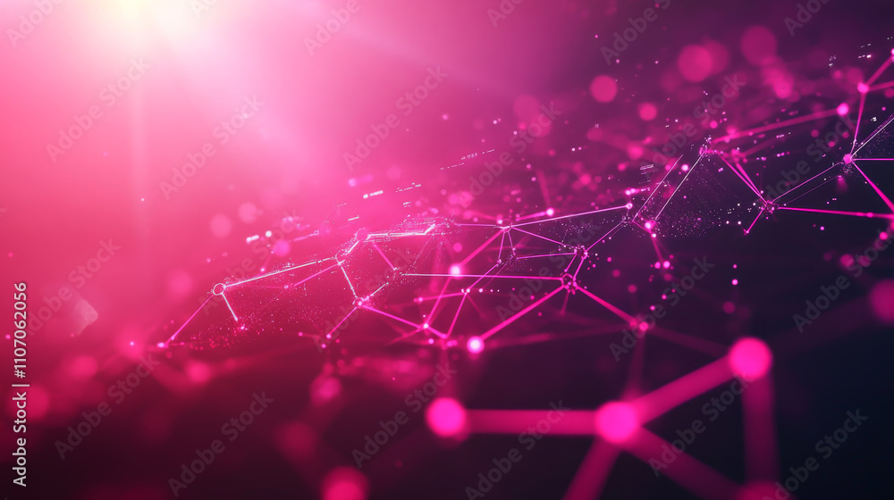 Poster medical or tech dark background with pink hexagon abstract pattern and bright flare. realistic 3d ve