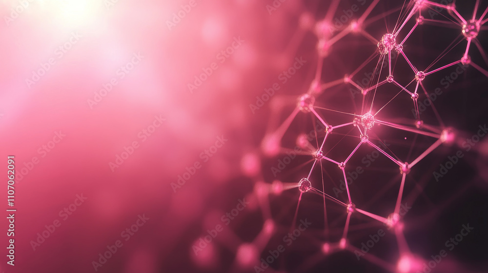 Poster medical or tech dark background with pink hexagon abstract pattern and bright flare. realistic 3d ve