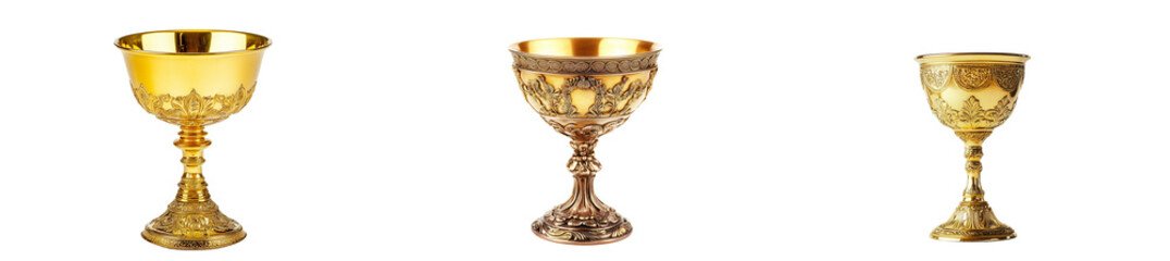 Set of a, Golden chalice, isolated on a transparent background.