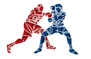 Boxing Sport Men Boxer Fighting Punching Action Cartoon Graphic Vector