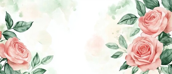 Ready-to-use watercolor wedding invitation template with roses, leaves, floral elements, botanical illustrations, decorative frame, and watercolor background