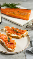 Smoked salmon sandwiches on a festive table