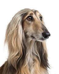Fototapeta premium Afghan Hound Dog portrait isolated on white background. Afghan Hound headshot on white background