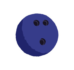 Bowling icon. Blue ball with holes to play target game with pins. Sports inventory, athletic equipment with round shape. Sign of hobby, interest. Flat isolated vector illustration on white background