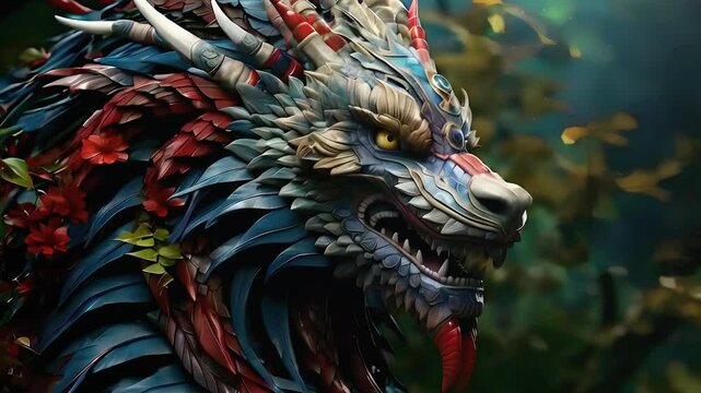 Video recreation of the ancient deity Mesoamerican indigenous the feathered serpent