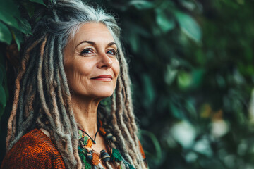 portrait of mature woman with dreadlock hairstyle