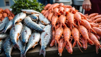 fresh shrimps on the market