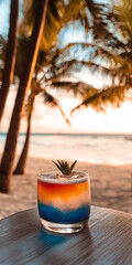 Obraz premium colorful cocktail in the glass on the sunset beach