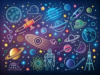 Panoramic Space and Astronomy Line Icons Collection for UI Design – A Comprehensive Set of Thin Outlined Pictograms Perfect for Web Applications and Digital Interfaces