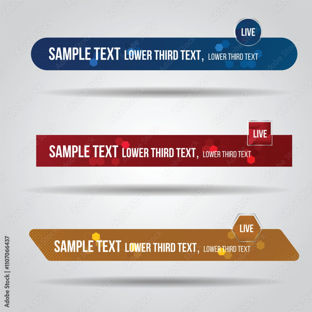 Poster lower third red blue and orange design template modern contemporary. set of banners bar screen broad