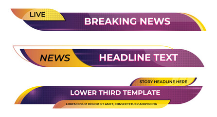 Lower third banner. Broadcast news lower third banner template design. Lower third bar template for breaking news. Video headline title