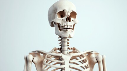 A detailed illustration of the human skeletal system, highlighting bones and joints, macro shot