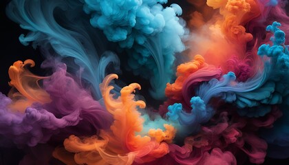 Obraz premium Abstract Colorful Ink Swirls Vibrant Hues Dynamic Composition Swirling Colors Artistic Fluid Painting Design