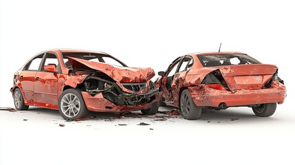 Detailed Wide Angle Photograph of Two Car Accidents in Urban Setting