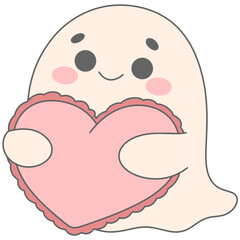 Valentine Cute Ghost Hugging Heart Pillow in Flat Design