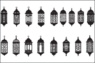 Elegant Ramadan and Eid Mubarak Lamp Silhouette Bundle