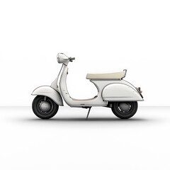 3D model of a vintage white scooter, side view, white background,