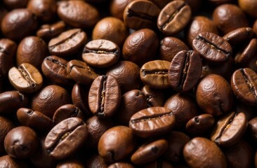 Naklejka premium This is a closeup view of a large pile of aromatic coffee beans