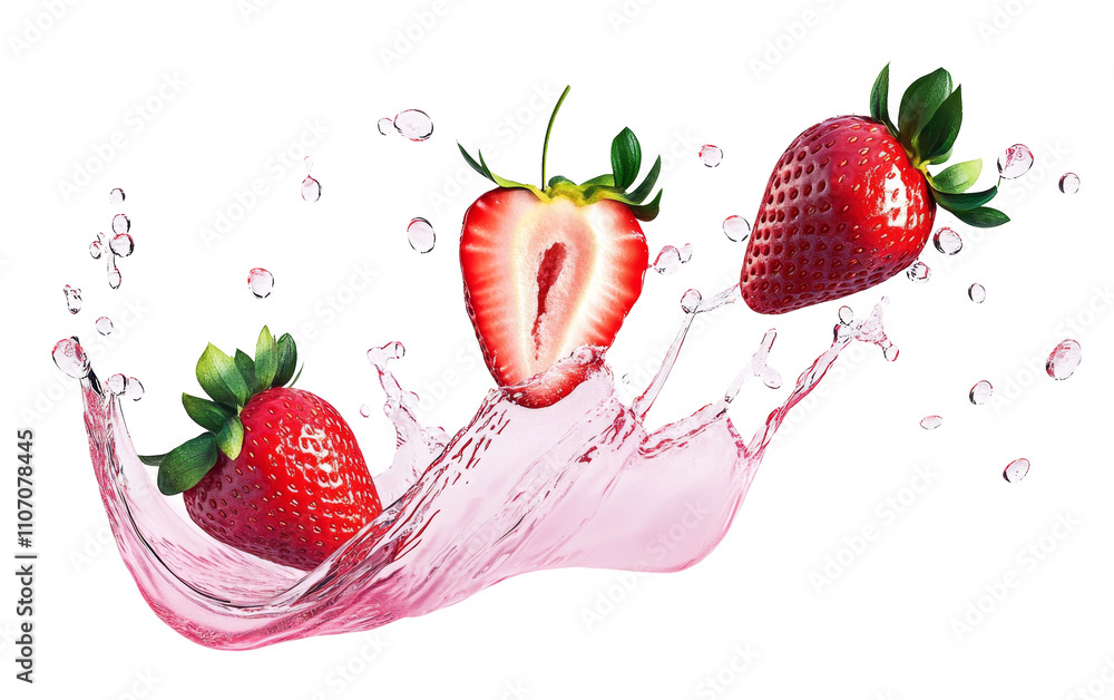 Aufkleber high-quality png of strawberry juice splashing with its fruits isolated on white background – high r