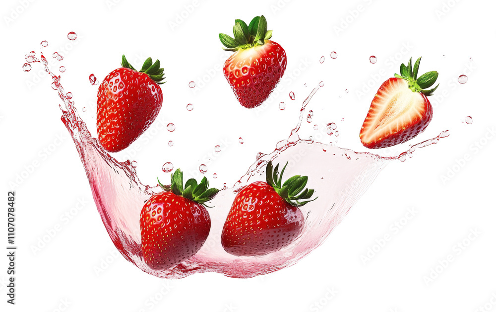 Aufkleber high-quality png of strawberry juice splashing with its fruits isolated on white background – high r