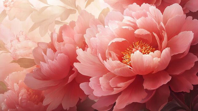 Vibrant pink peony flowers in full bloom against soft floral background, lush petals, botanical close-up, elegant spring garden flora, high-resolution macro image