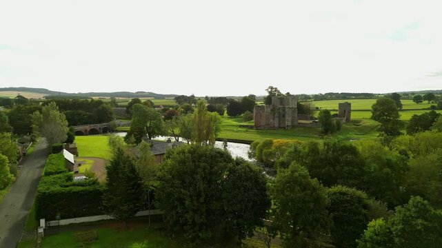The aerial view of the Brougham village in Cumbria, United Kingdom.