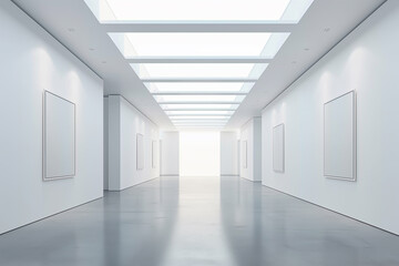 Fototapeta premium empty white space with a mockup white frame for a gallery exhibition concept
