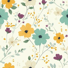 Seamless floral pattern, liberty ditsy print in delicate pastel colors. Pretty botanical design small hand drawn flowers, little leaves, simple abstract bouquets on a light background. Vector tile.