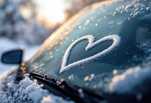 A car with a heart drawn on the windshield
