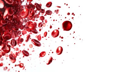 A dynamic view of red blood cells flowing through a vessel, with a white background, Biomedical style