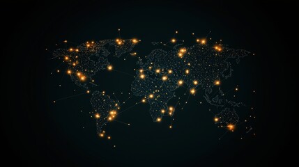 Global Network Connections Digital world map with glowing interconnected lines and nodes, visualizing global data exchange and communication networks in real time.