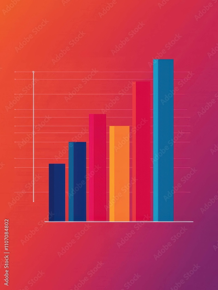 Poster a colorful bar graph illustrating increasing data trends on a vibrant gradient background.