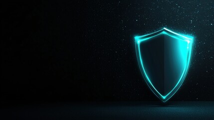 Shield Icons Metallic shield with a glowing blue light, symbolizing digital security and data protection in a futuristic setting.