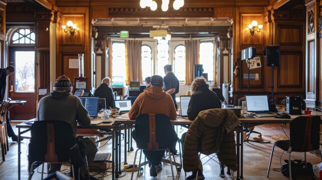 The bidding room transformed into a makeshift office with contractors working tirelessly to meet the deadline.