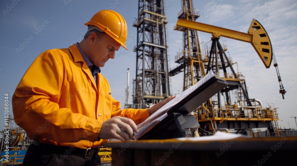 Poster trader analyzing oil stocks with focus on market trends and data