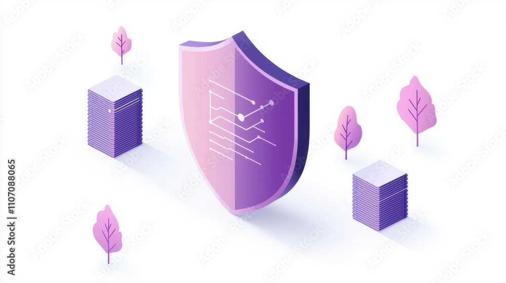Poster cybersecurity shields shield icon with a firewall and data packets passing through it, symbolizing n
