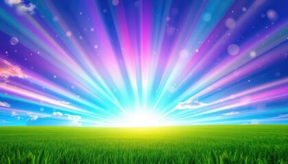 Obraz premium Ray Of Light And Clouds Over Green Pastures