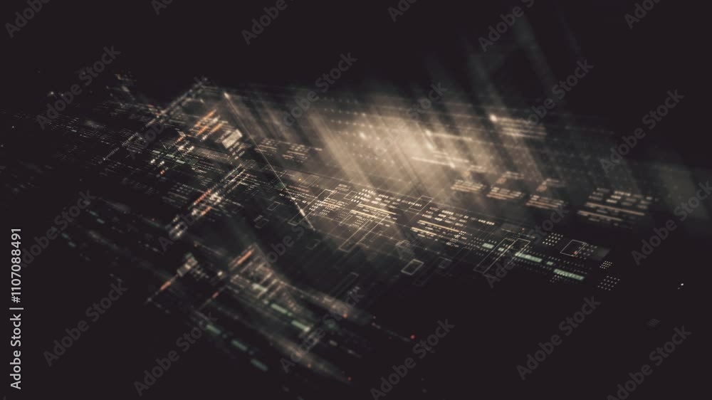 Aufkleber Futuristic network simulation blending AI, quantum physics, and deep learning, with a particle matrix analyzing data in a sleek, HUD-style interface