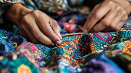 Artisans Hands Sewing Fabric Together with Care and Precision