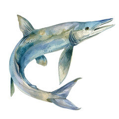 A watercolor painting of a Remora, isolated on a white background. Remora vector.