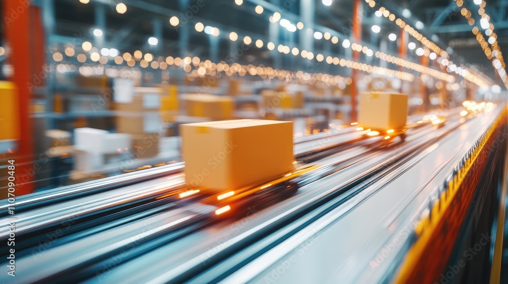 Aufkleber modern automated warehouse with conveyor system transporting packages rapidly in a busy distribution