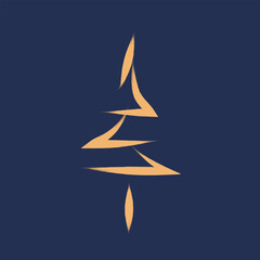 Christmas tree, snowflake, firework line art on blue background, Single continuous line drawing on gold background. A Luxury christmas tree vector design