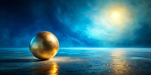 A single, lustrous golden orb rests on a shimmering, blue surface, bathed in ethereal light.