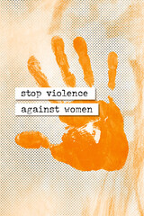 stop violence against women - oranger handabdruck mit forderung