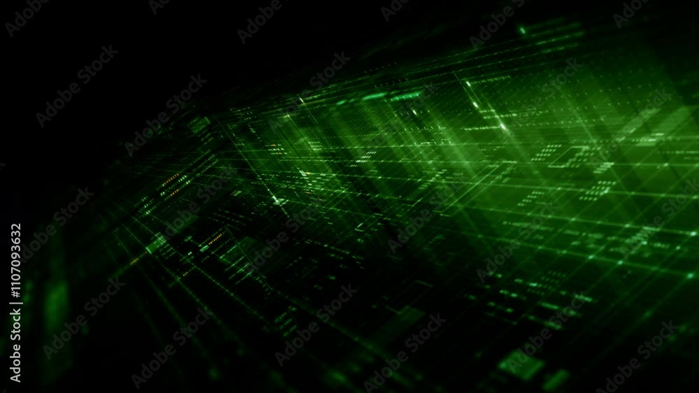 Aufkleber Futuristic network simulation blending AI, quantum physics, and deep learning, with a particle matrix analyzing data in a sleek, HUD-style interface