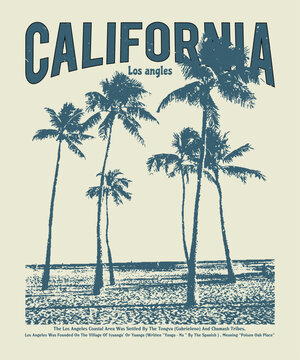 American surf artwork, los angeles badge. California grunge paradise for girl. For t-shirt with palms. summer beach slogan with beach illustration, Hawaii, Aloha surf typography for t-shirt print ,
