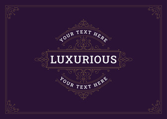 Elegant classical luxury vintage golden ornament greeting card design template vector illustration. Flourishes calligraphic old style Victorian decorative wedding invitation fancy filigree label cover