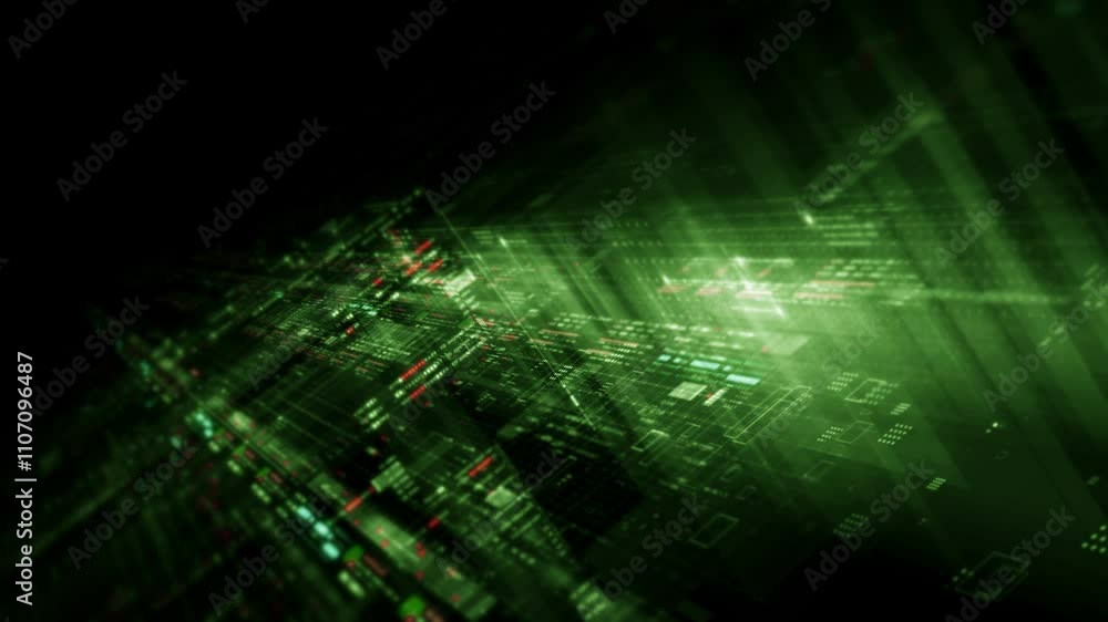 Aufkleber Futuristic network simulation blending AI, quantum physics, and deep learning, with a particle matrix analyzing data in a sleek, HUD-style interface