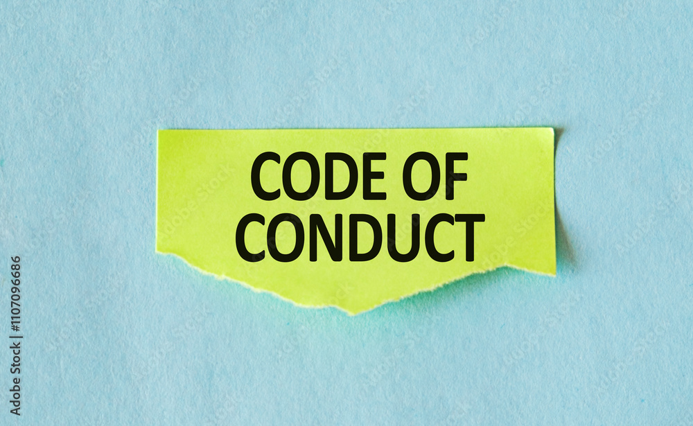 Poster code of conduct text written on a piece of green page. motivation concept image