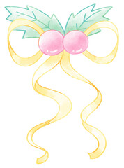 Bow ribbon Christmas holly Crayons painting illustration hand drawn isolated for Christmas decorations